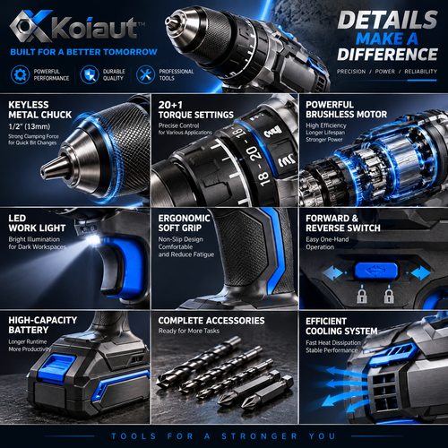 Koiaut™ Brushless Cordless Drill & Driver Kit view 2