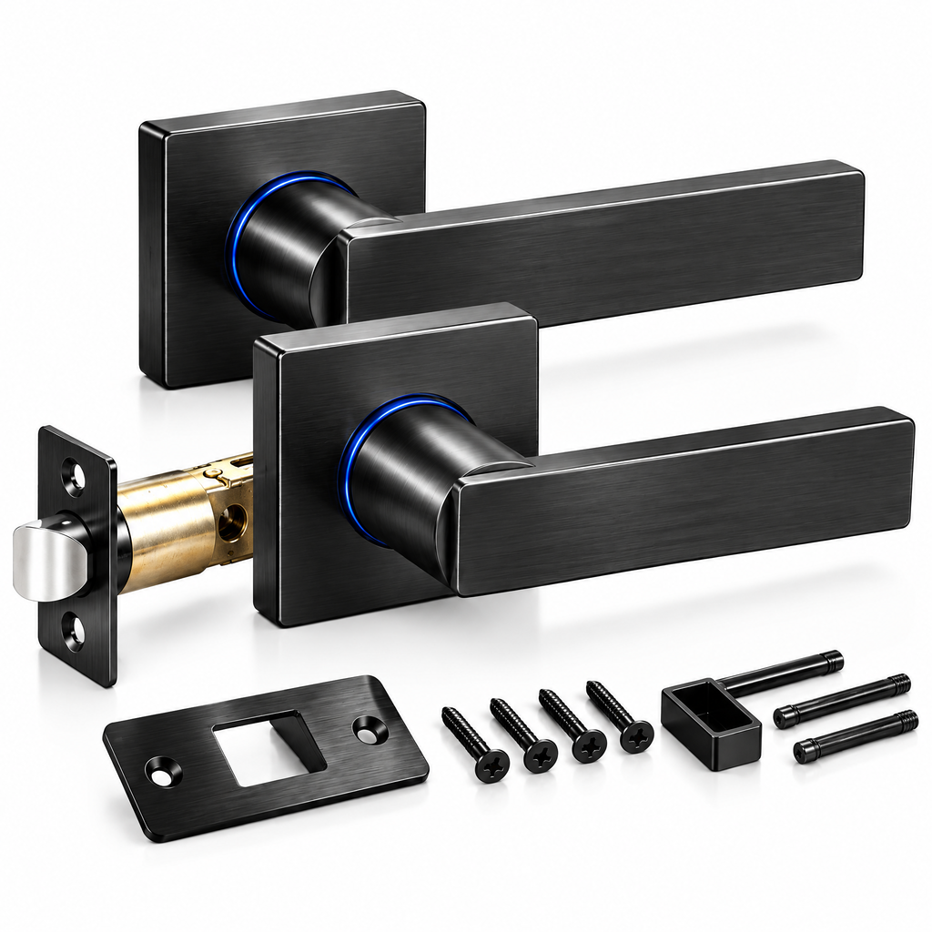 Koiaut™ Modern Matte Black Door Lever Set view 2