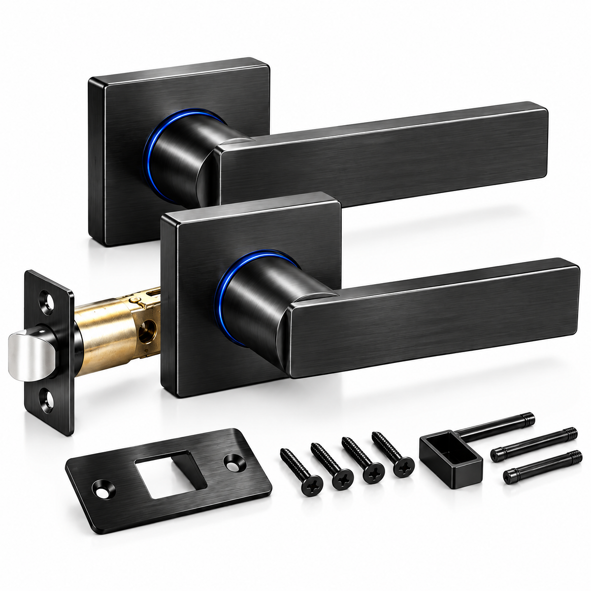 Koiaut™ Modern Matte Black Door Lever Set view 2